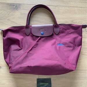 Longchamp Le Pliage Medium Tote – Burgundy / Plum Nylon w Leather Trim